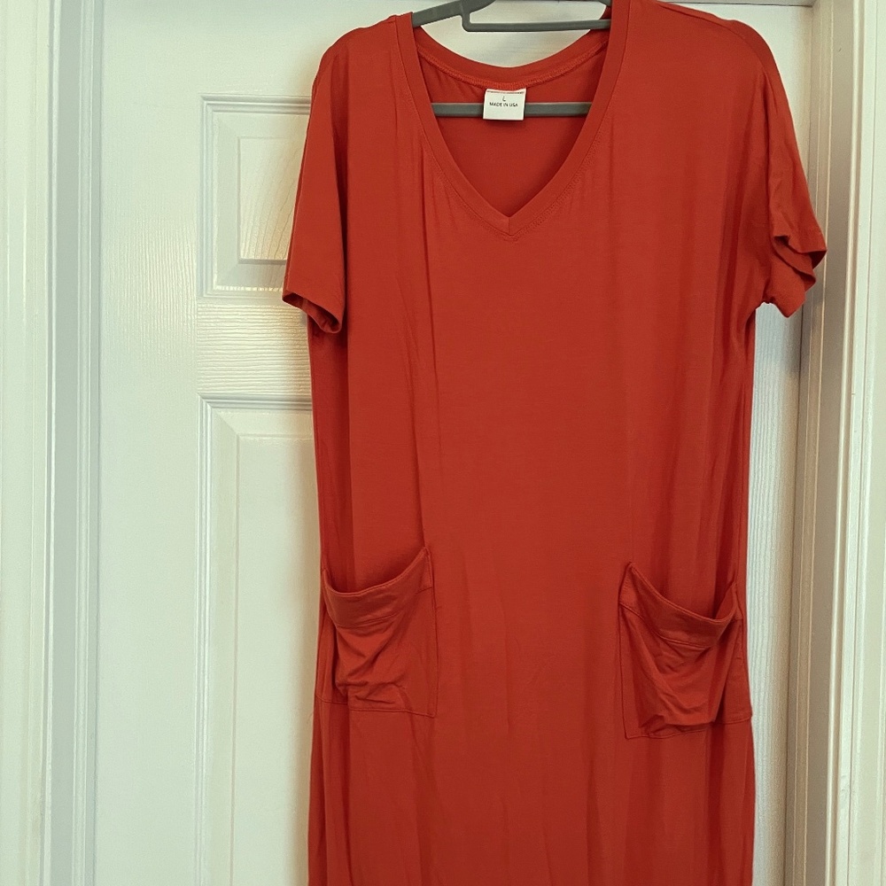 Shop Plain Jane Orange Modal Shift Dress w/ Pockets, Sz L